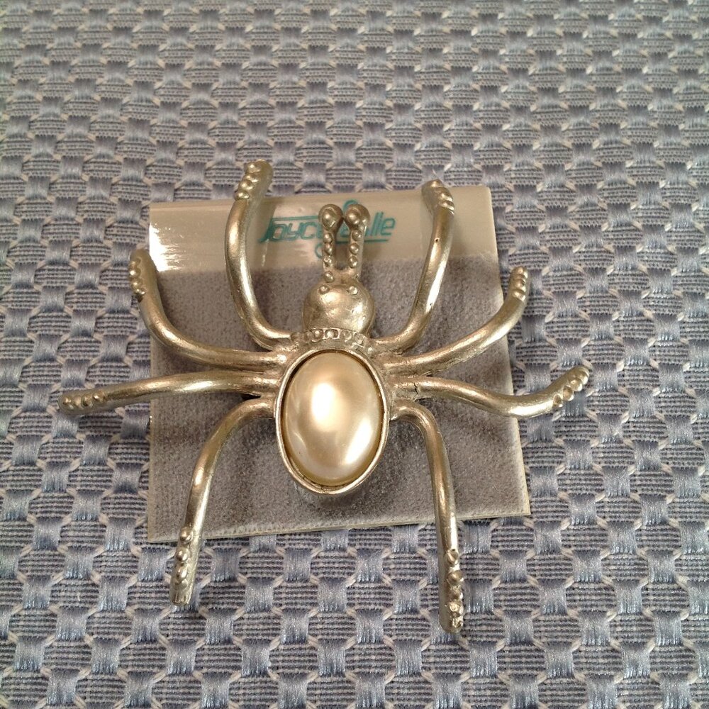 Vintage Joyce Leslie Pearl Silvertone Spider Brooch Pin